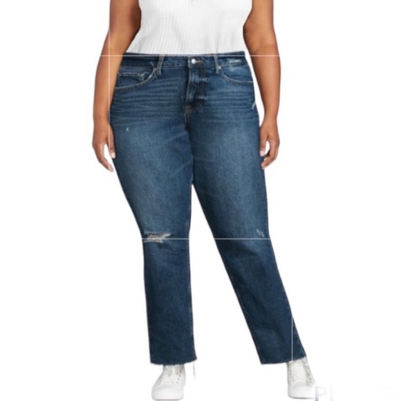Free Assembly Super High-Rise Distressed Straight Leg Jeans Size 20 NWT - Picture 1 of 15